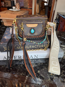  LAV Original Monogram Mini Bumbag Braided in Blended Chocolate & Noir with 45ct Kingman Turquoise