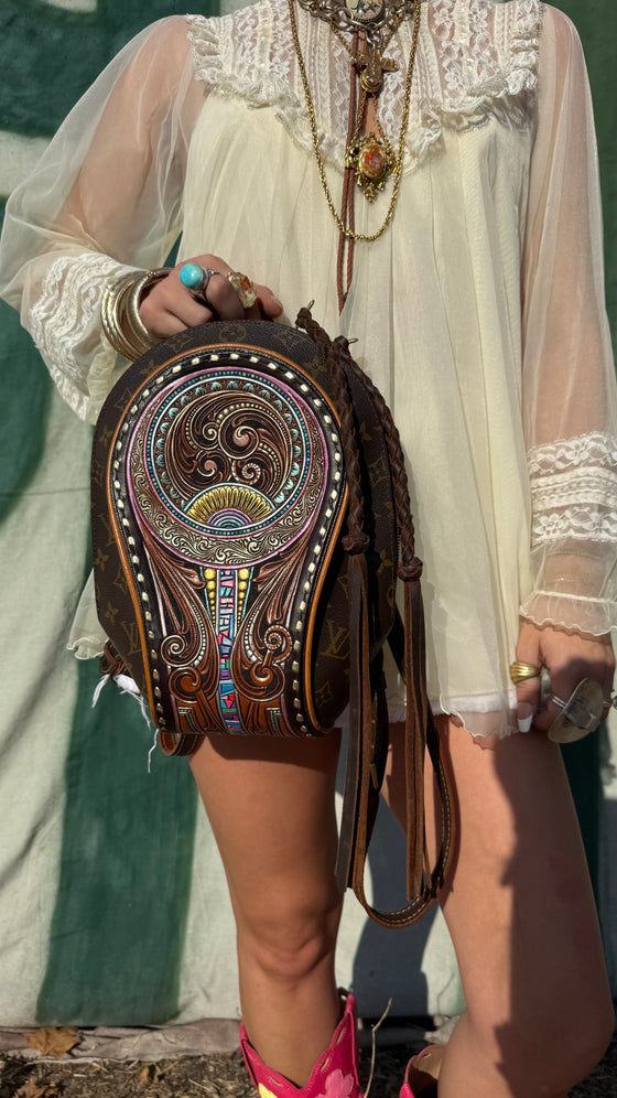 LAV Original Ellipse Backpack Chocolate x Western Skies Tooled Patch
