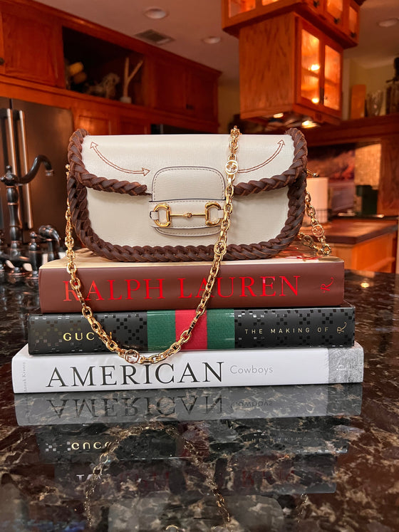 LAV Original Horsebit 1955 Small Shoulder Bag Chocolate Braided w/Smile Pocket Stitching